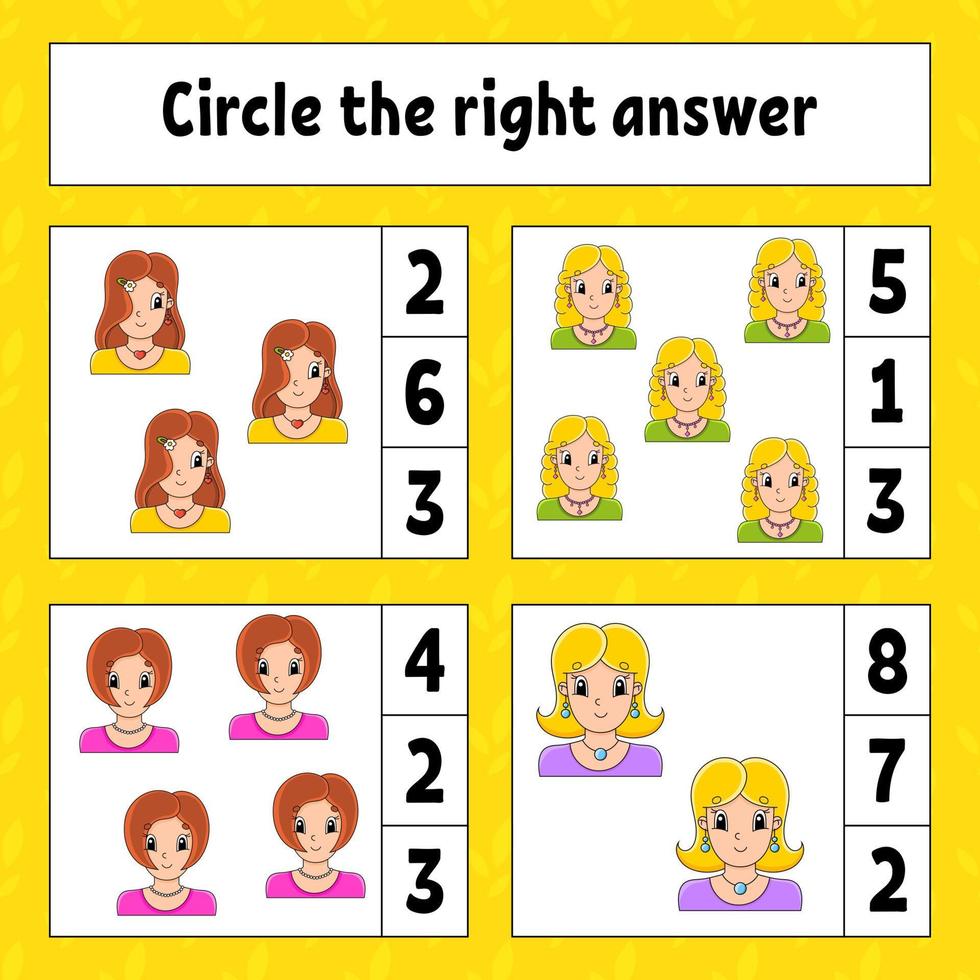 Circle the right answer. Education developing worksheet. Activity page with pictures. Game for children. Color isolated vector illustration. Funny character. cartoon style.