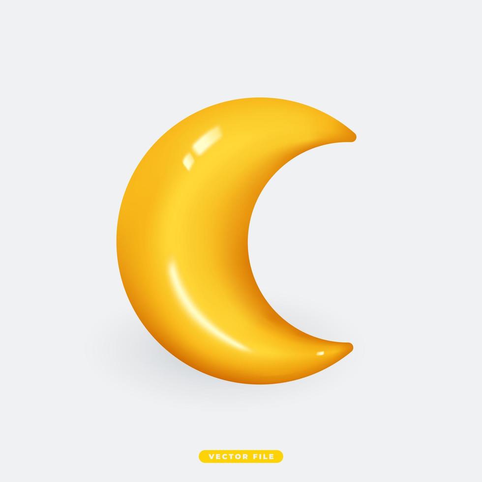 Crescent Moon 3D Realistic Weather Icon Isolated Vector Illustration. Realistic 3D icon design