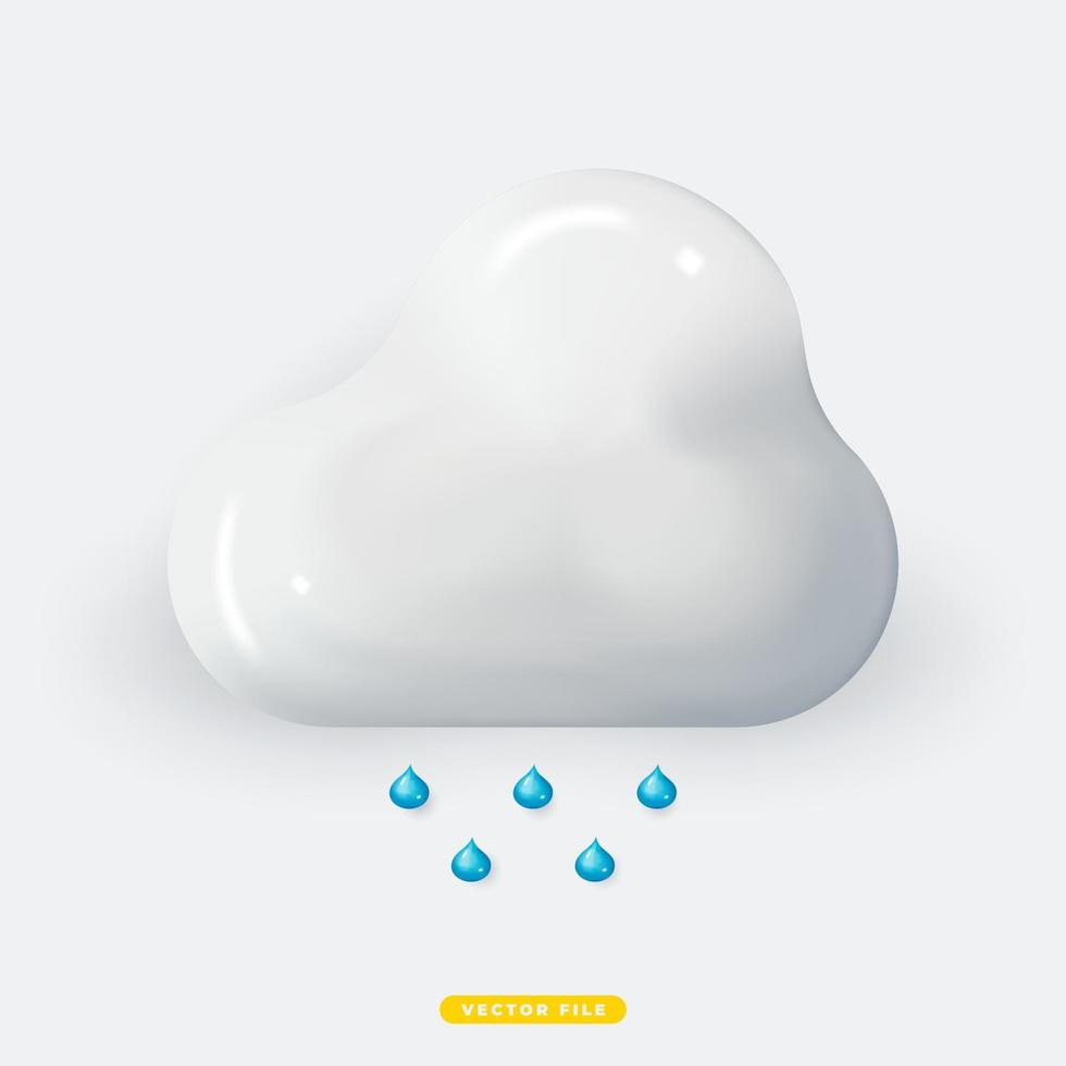 Cloud with Rain 3D Realistic Weather Icon Isolated Vector Illustration. Realistic 3D icon design