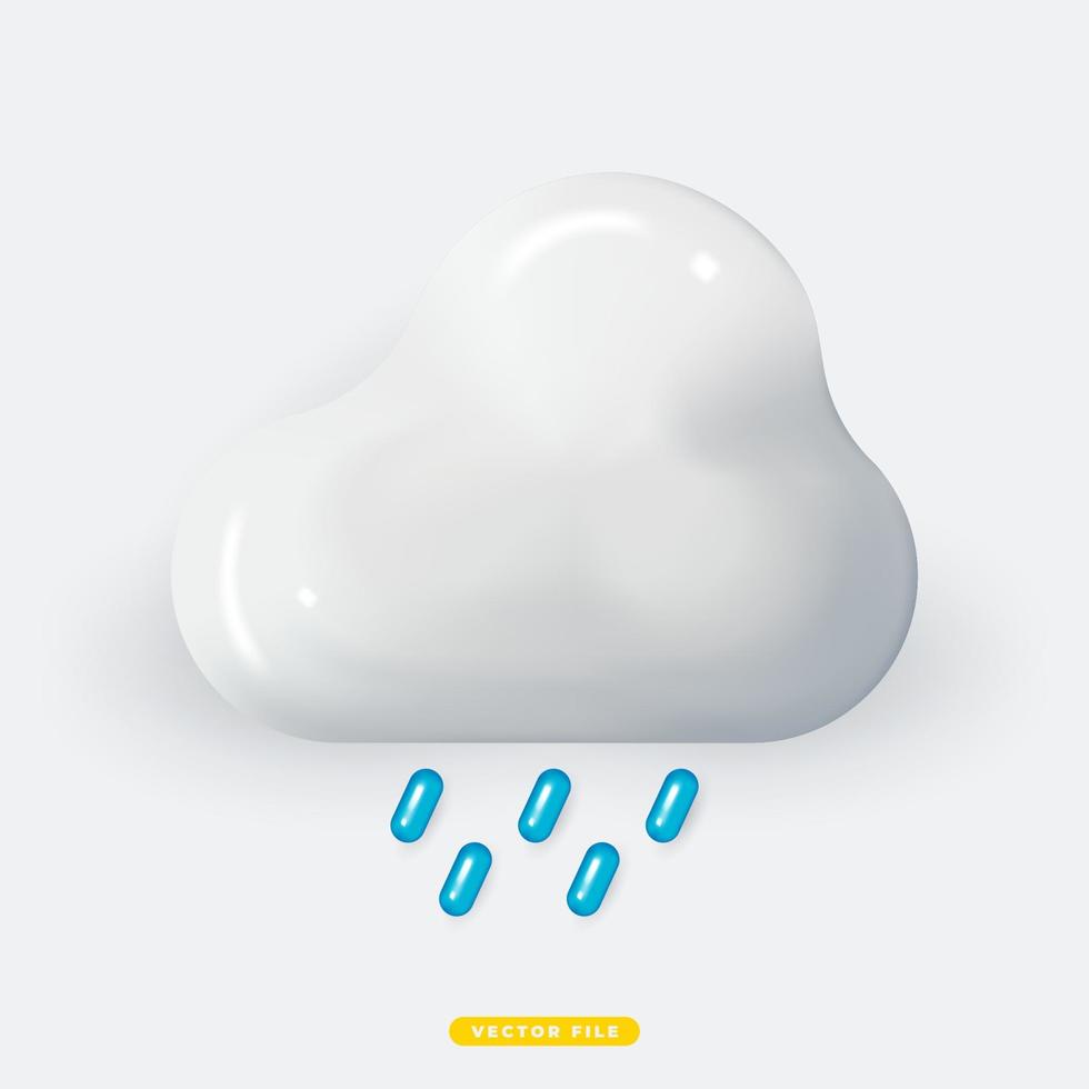 Cloud with Rain 3D Realistic Weather Icon Isolated Vector Illustration. Realistic 3D icon design