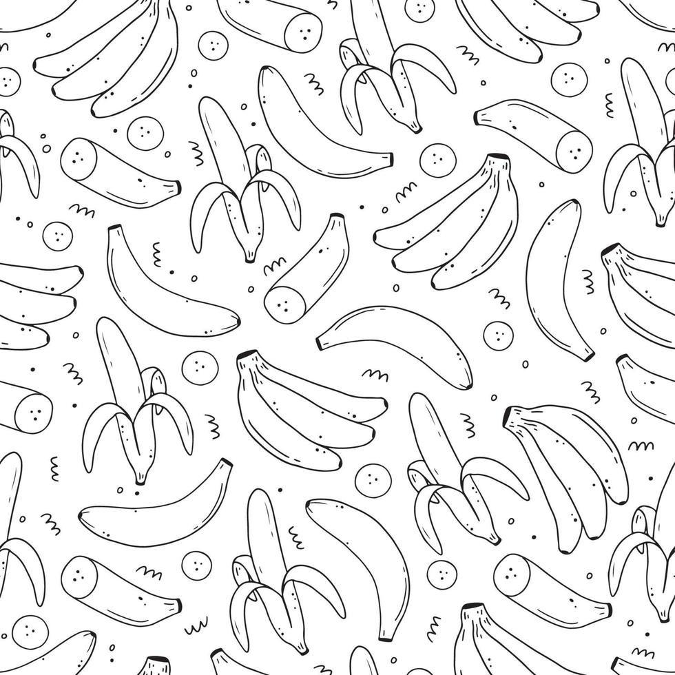 Seamless pattern of hand drawn banana fruit. Doodle sketch style. vector