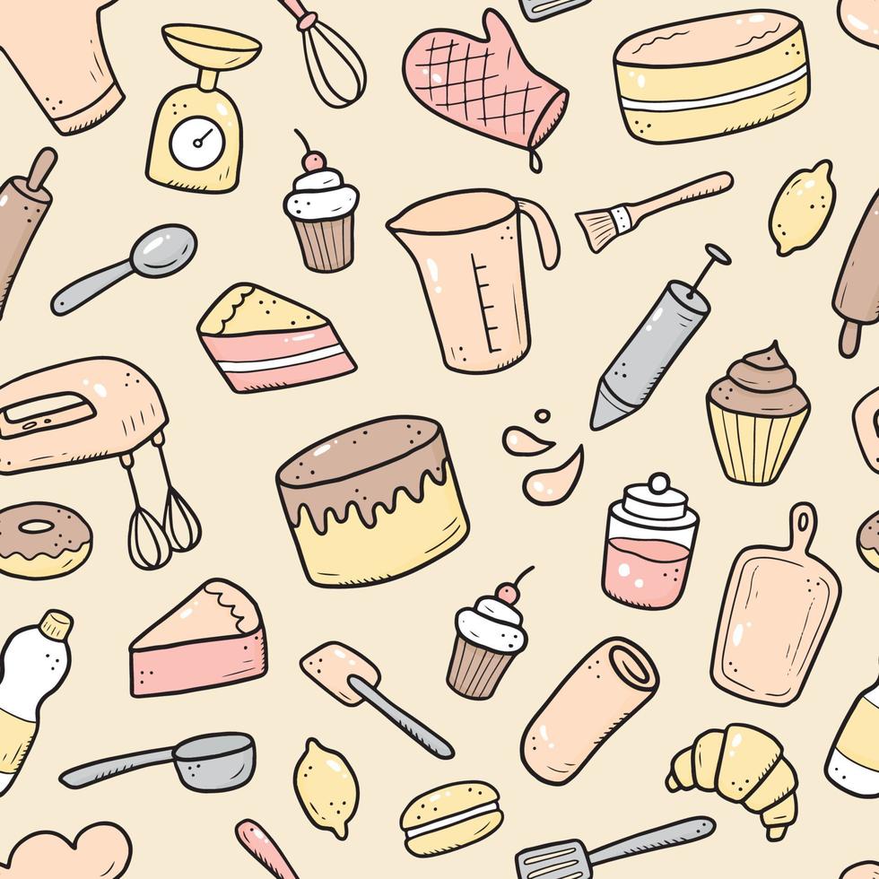 Hand drawn seamless pattern of baking and cooking vector