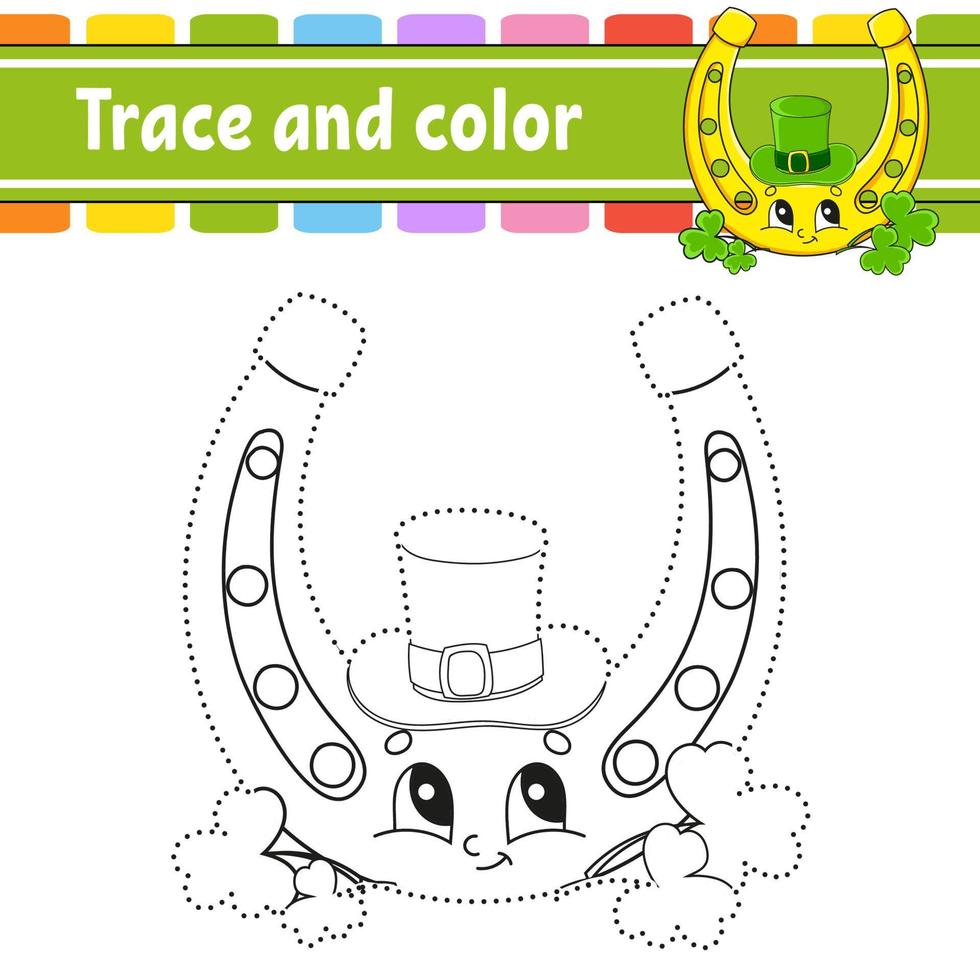 Trace and color. Coloring page for kids. Handwriting practice. Education developing worksheet. Activity page. Game for toddlers. St. Patrick's day. vector