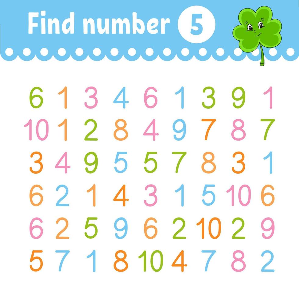 Find number. Education developing worksheet. Activity page with pictures. Game for children. Color isolated vector illustration. Funny character. cartoon style.