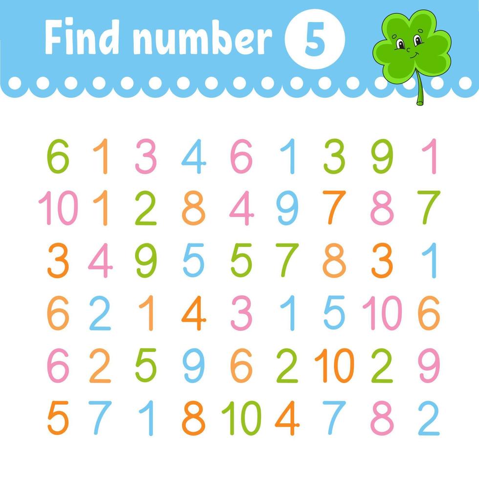 Find number. Education developing worksheet. Activity page with pictures. Game for children. Color isolated vector illustration. Funny character. cartoon style.