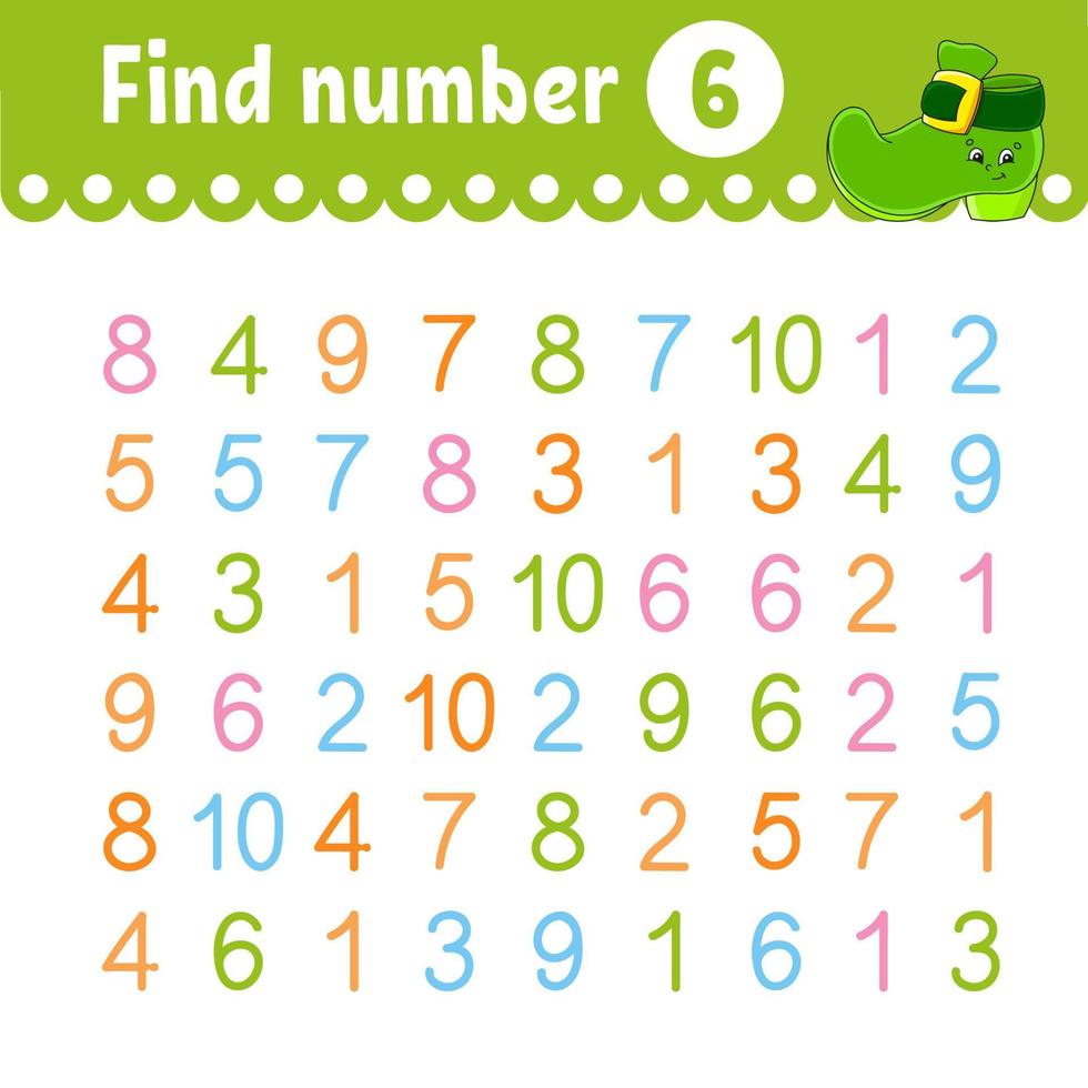 Find number. Education developing worksheet. Activity page with pictures. Game for children. Color isolated vector illustration. Funny character. cartoon style.