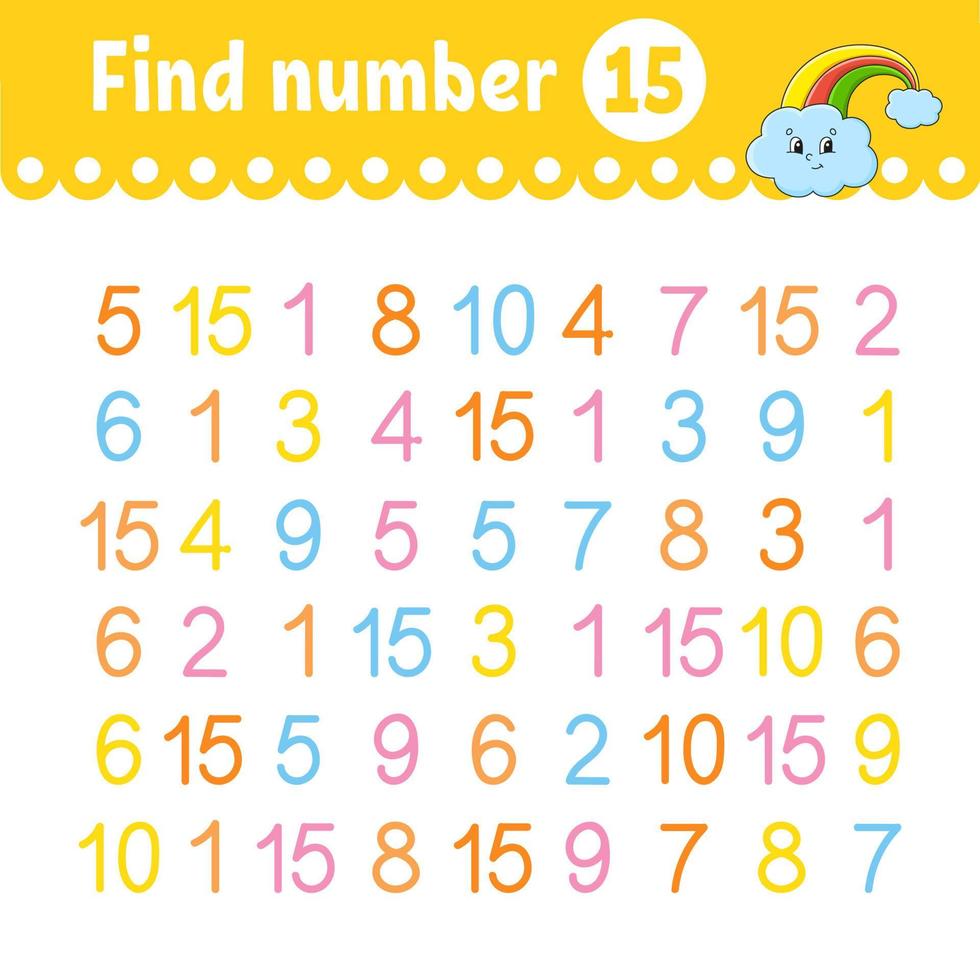 Find number. Education developing worksheet. Activity page with pictures. Game for children. Color isolated vector illustration. Funny character. cartoon style.