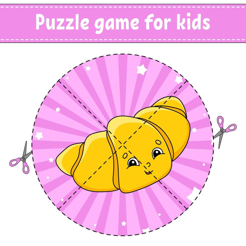 Cut and play. Round puzzle. Logic puzzle for kids. Activity page. Birthday theme. Cutting practice for preschool. cartoon character. vector