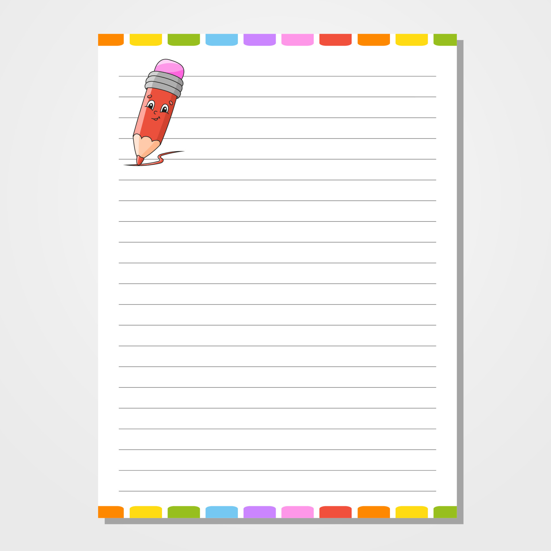 Sheet template for notebook, notepad, diary. Lined paper. Cute