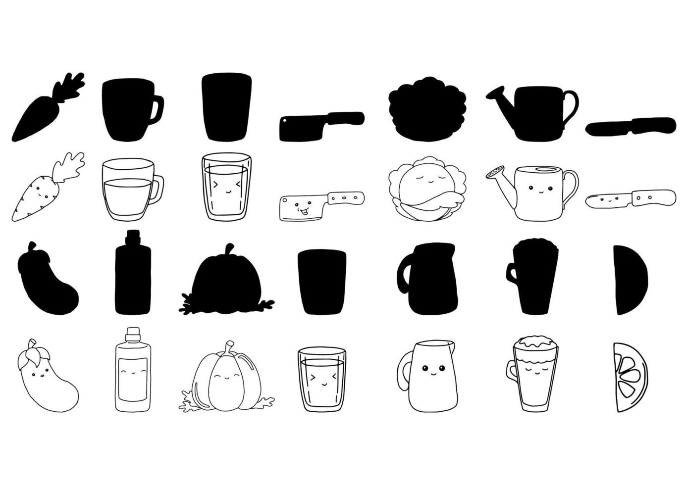 A set of items in doodle style. Hand drawn. Simple shapes. Vector illustration isolated on white background.