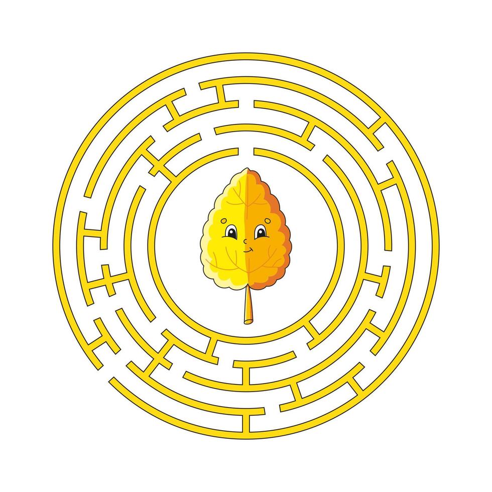 Circle maze. Game for kids. Puzzle for children. Round labyrinth conundrum. Color vector illustration. Find the right path. Education worksheet.