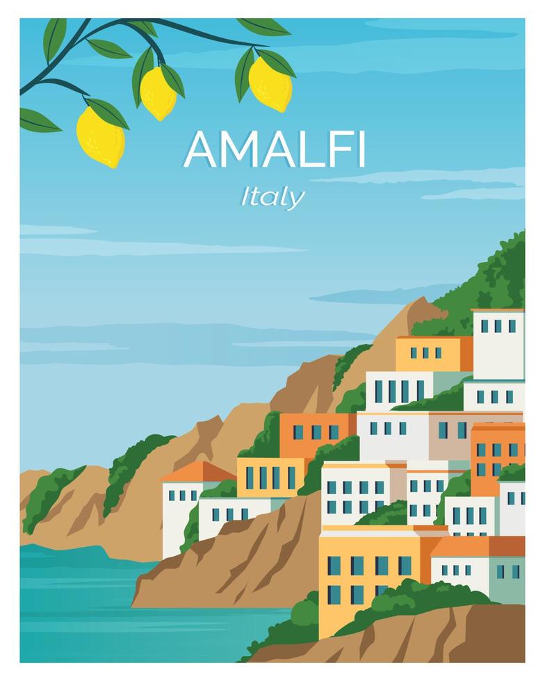 Amalfi. Seaside town in Italy. travel to amalfi. landscape background Vector illustration suitable for travel poster, postcard, banner.