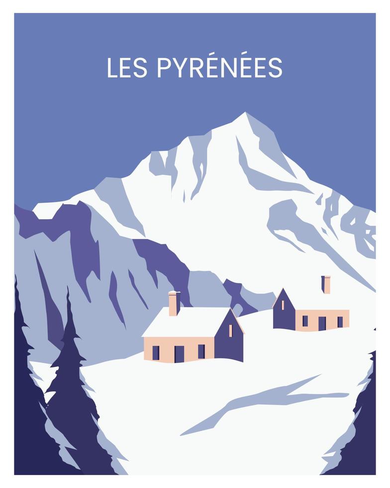 fondo de ilustración de vector de paisaje de les pyrenees. viajar a francia. adecuado para impresión artística, afiche de viaje, postal, tarjeta de felicitación.