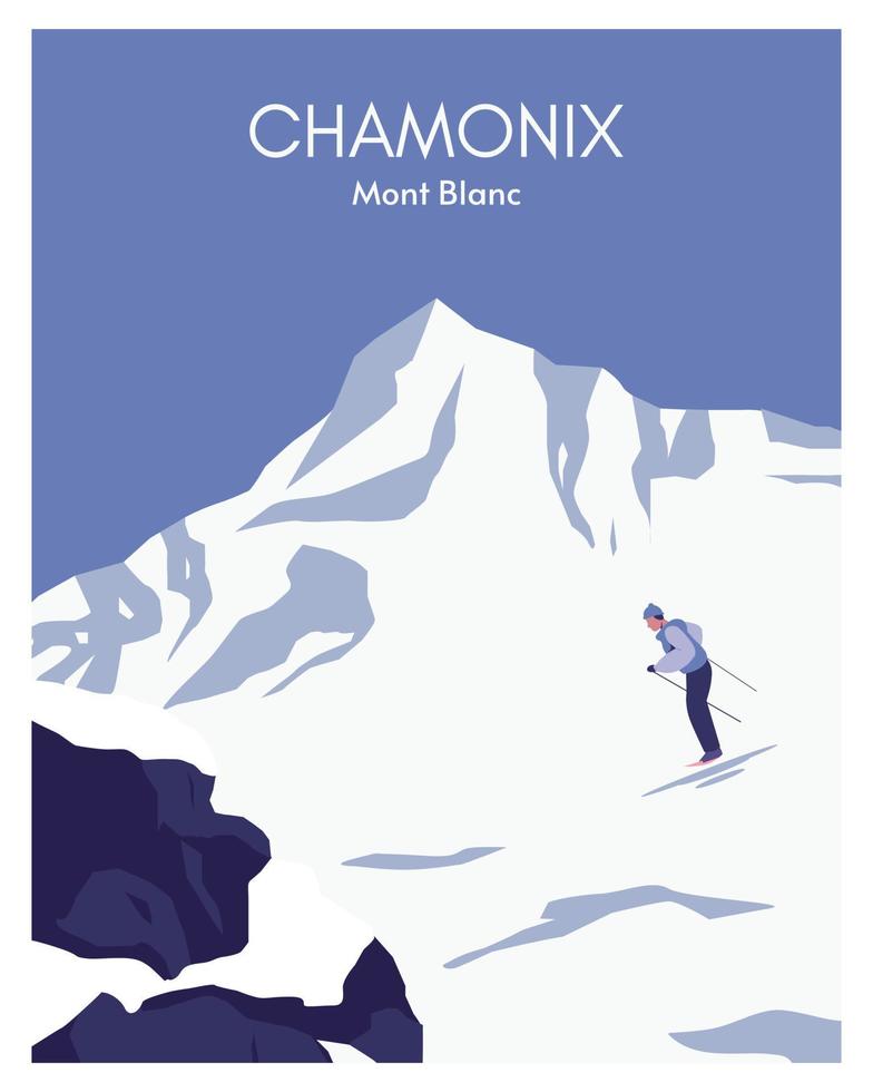 fondo de ilustración de vector de chamonix. viajar a chamonix francia. ilustración de vector de dibujos animados plana en estilo de color. adecuado para impresión de arte, afiche de viaje, postal, pancarta.