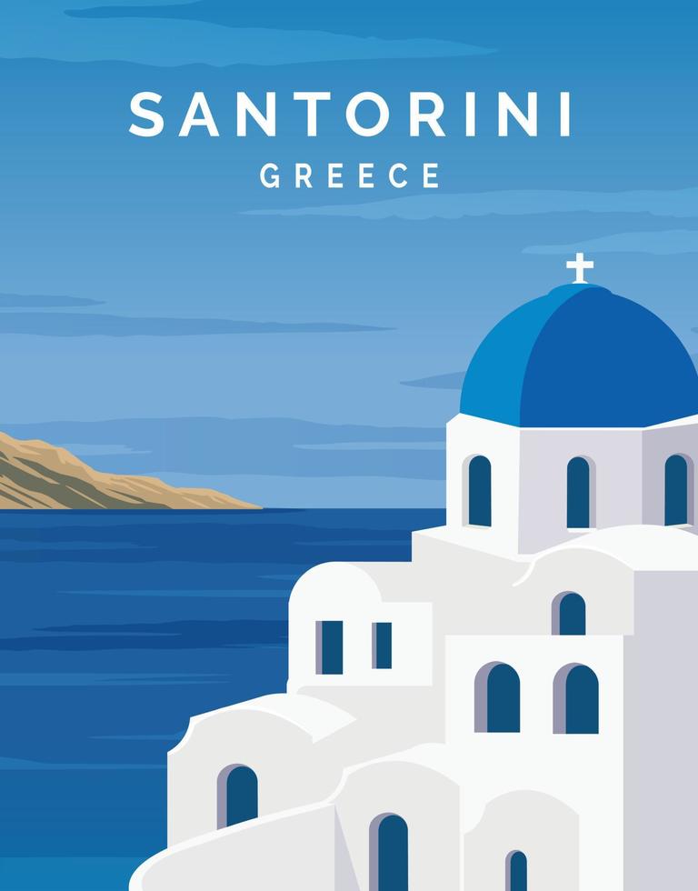 isla de santorini, mar egeo griego. viajar a grecia. fondo de viaje de paisaje, tarjeta, cartel de viaje, postal, volante, impresión de arte. vector