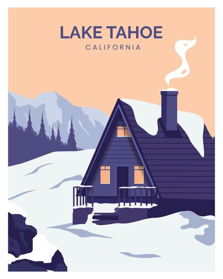 ilustración de fondo del paisaje del parque nacional del lago tahoe. adecuado para impresión artística, afiche de viaje, postal. viajar a estados unidos america. vector