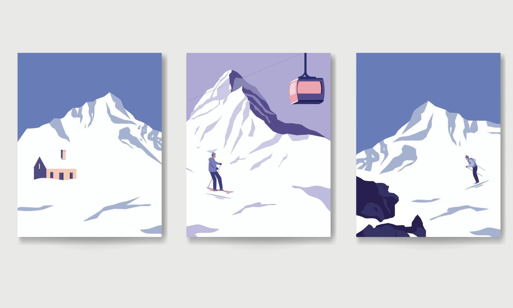 conjunto de vectores de fondo de paisaje de invierno.