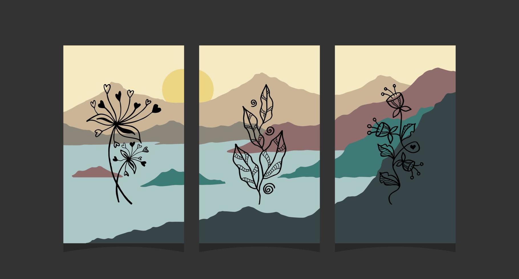 Boho art with Abstract mountain background vector