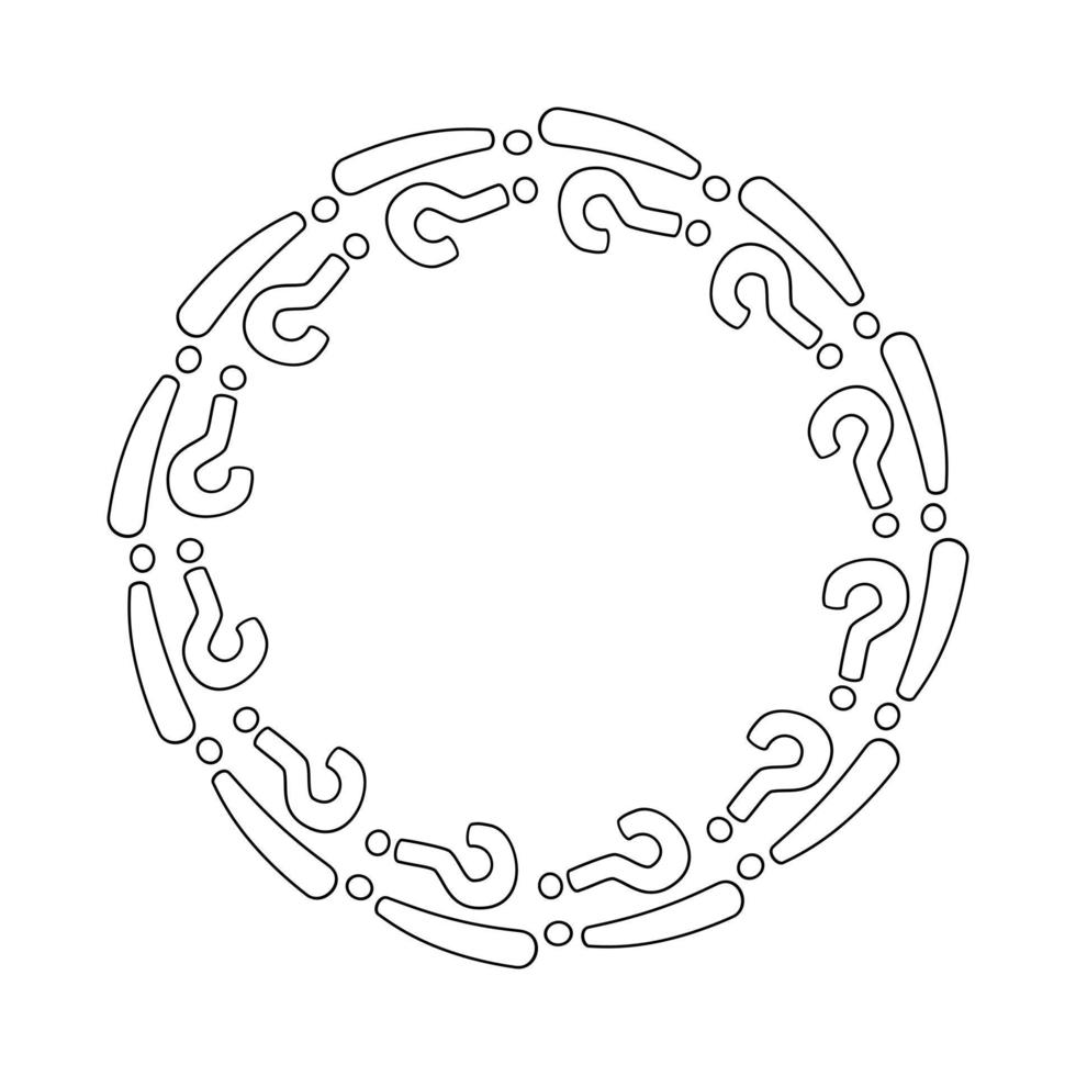 Round frame made of question marks and exclamation marks. Vector illustration.
