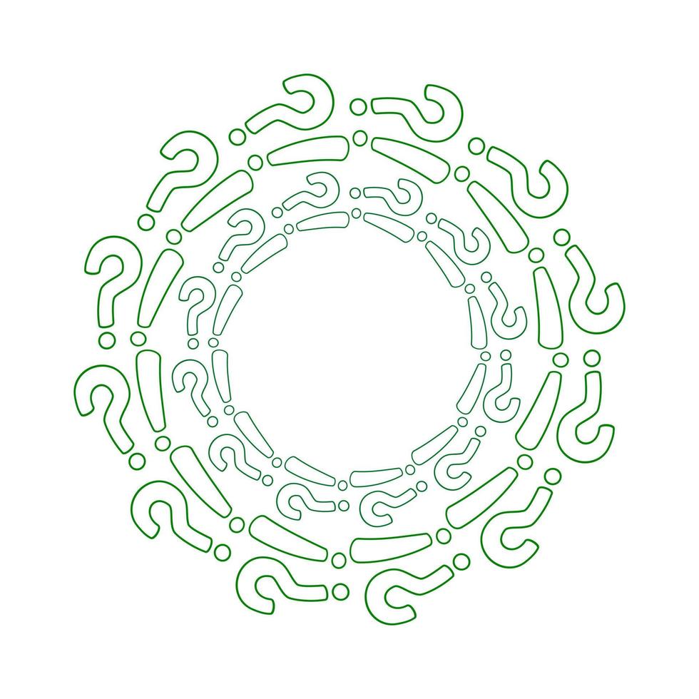 Round frame made of question marks and exclamation marks. Vector illustration.