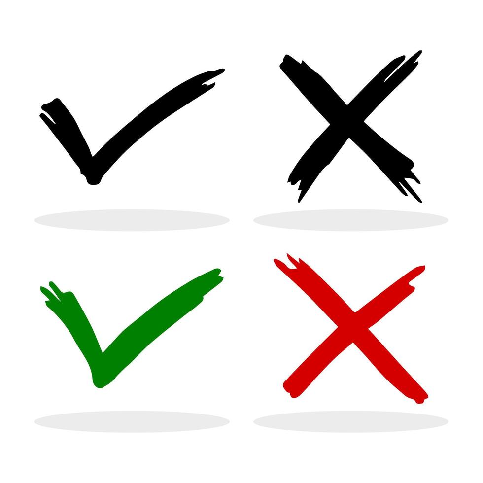 Tick and cross  signs. Checkmark OK and X icons. vector