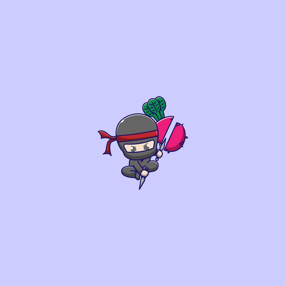 cute ninja cutting beetroot vector