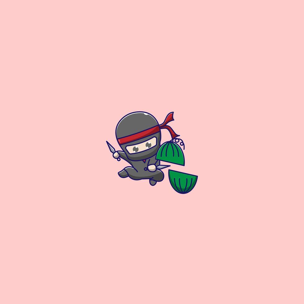cute ninja is cutting cucumber vector