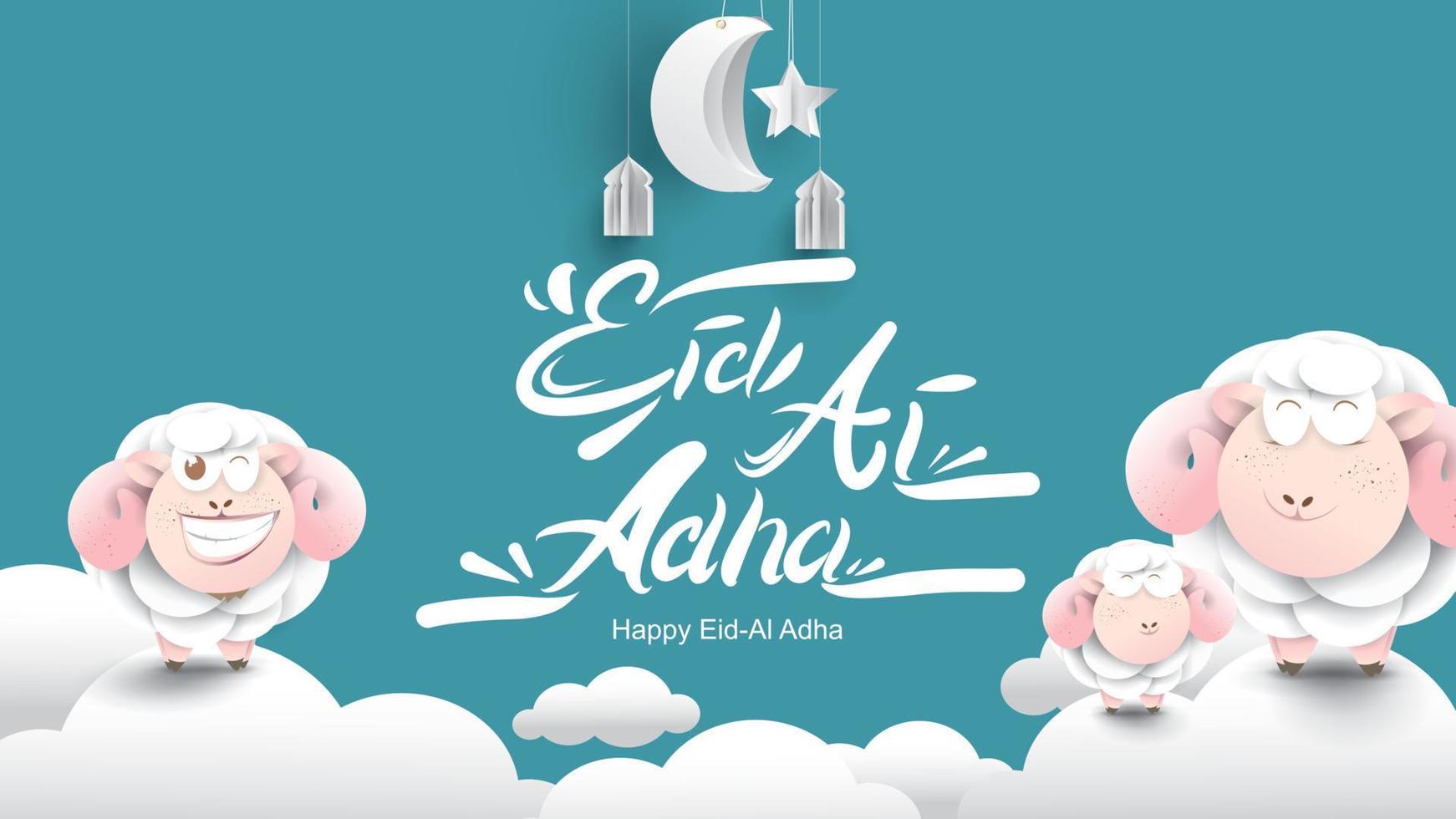 Muslim holiday Eid al-Adha. the sacrifice a ram sheep. Beautiful text handwritten lettering design for for graphic poster, greeting card etc.Greeting vector illustration