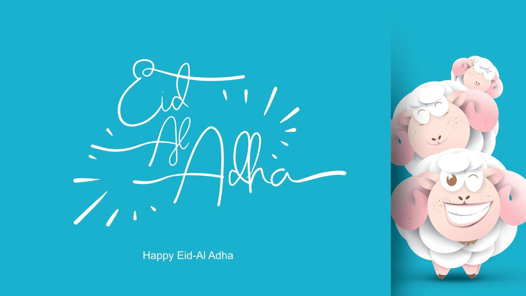 Muslim holiday Eid al-Adha. the sacrifice a ram sheep. Beautiful text handwritten lettering design for for graphic poster, greeting card etc.Greeting vector illustration