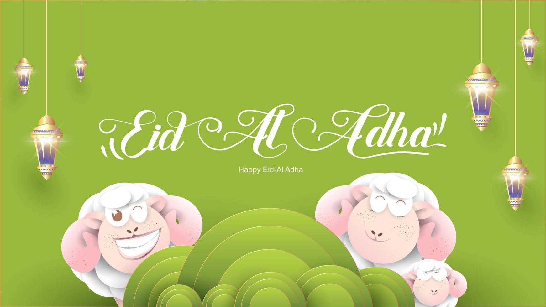 Muslim holiday Eid al-Adha. the sacrifice a ram sheep. Beautiful text handwritten lettering design for for graphic poster, greeting card etc.Greeting vector illustration