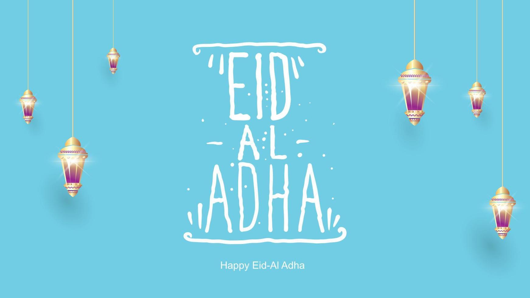 Eid al-Adha handwritten lettering. Beautiful text design for for graphic poster, greeting card etc.Greeting vector illustration