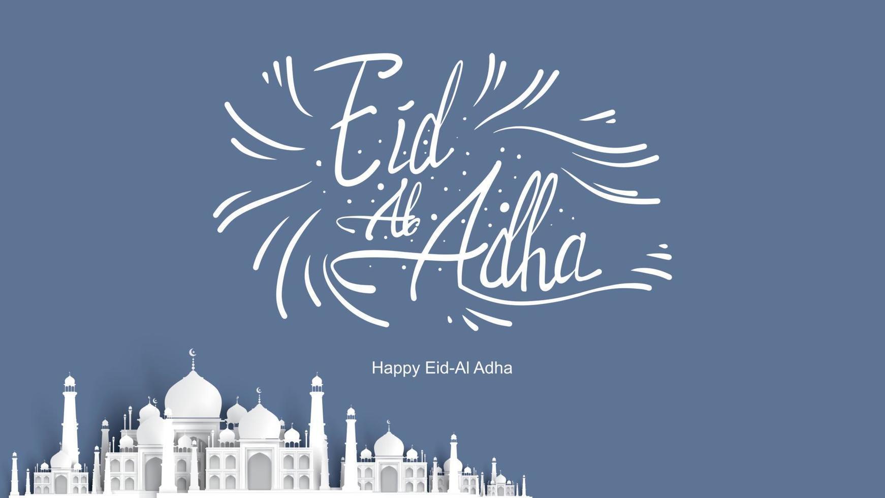 Eid al-Adha handwritten lettering. Beautiful text design for for graphic poster, greeting card etc.Greeting vector illustration