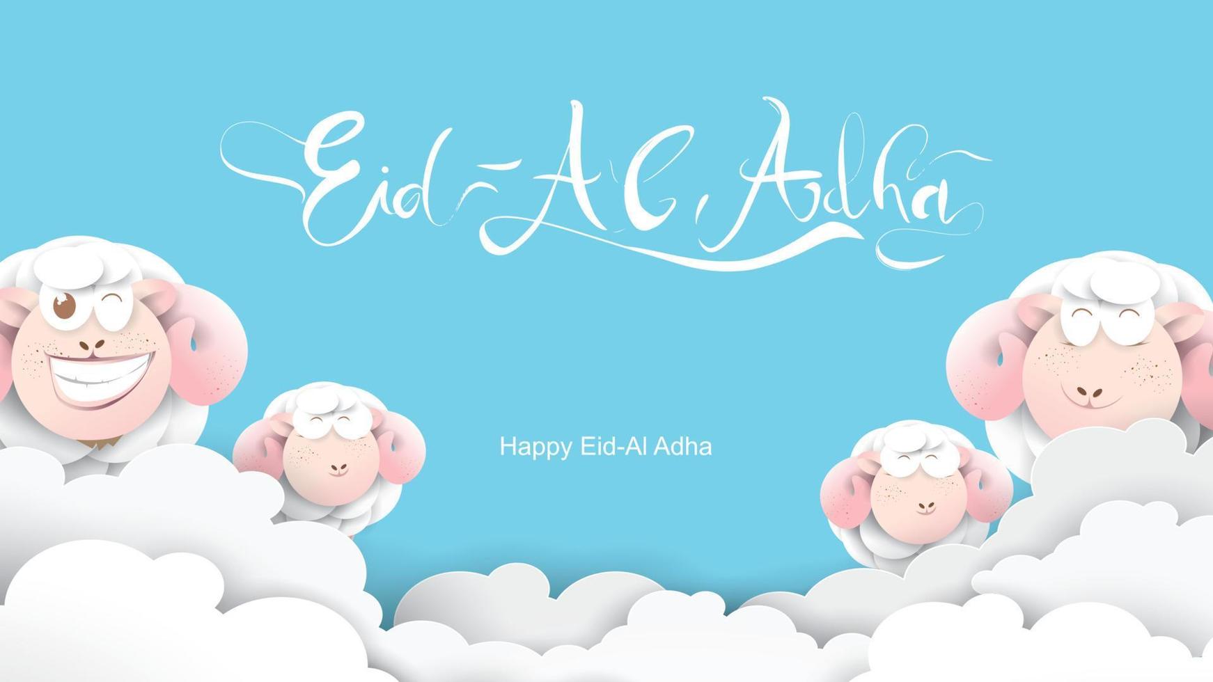 Muslim holiday Eid al-Adha. the sacrifice a ram sheep. Beautiful text handwritten lettering design for for graphic poster, greeting card etc.Greeting vector illustration