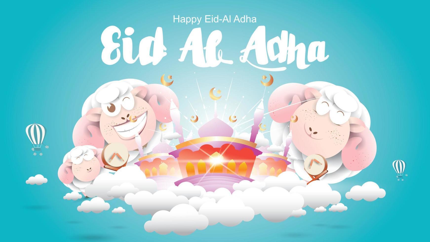Muslim holiday Eid al-Adha. the sacrifice a ram sheep. Beautiful text handwritten lettering design for for graphic poster, greeting card etc.Greeting vector illustration