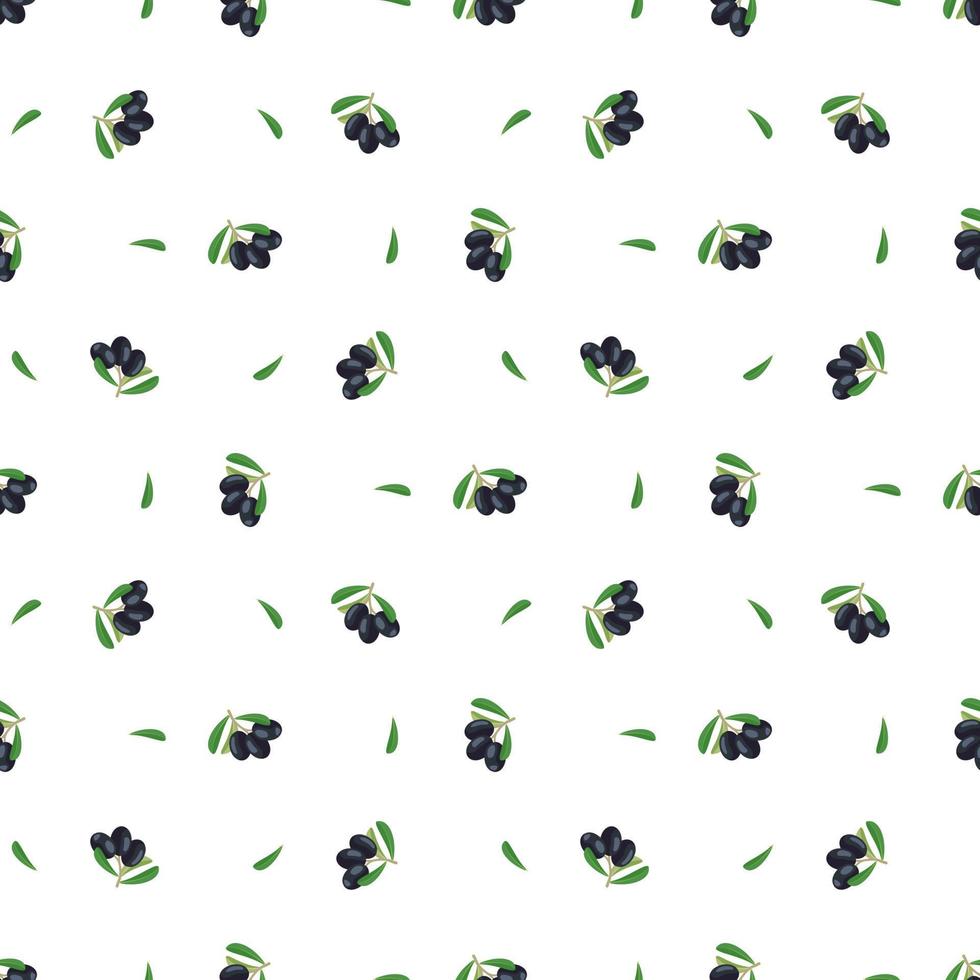 patrón impecable con rama de aceitunas negras con frutos y hojas. impresión de comida tradicional griega sobre fondo blanco. vector ilustración plana patrón de aceitunas 4