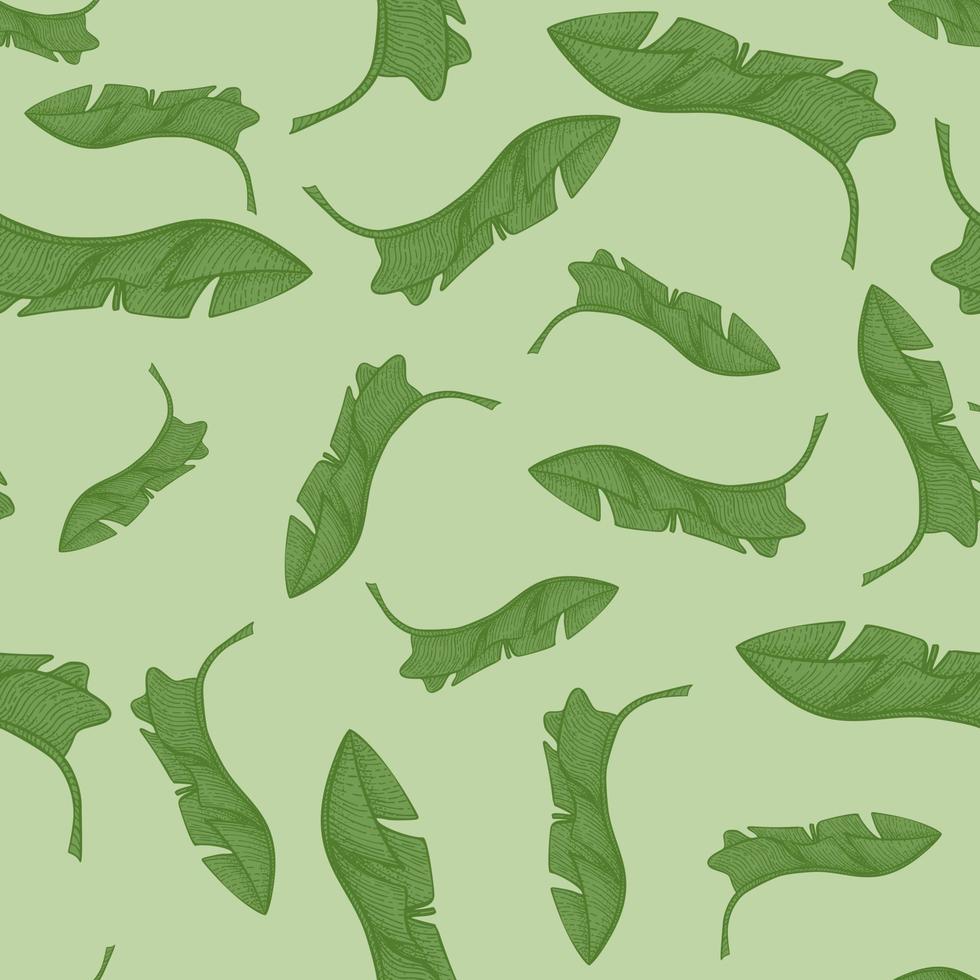 Banana leaves seamless pattern.Vintage tropical branch in engraving style. vector