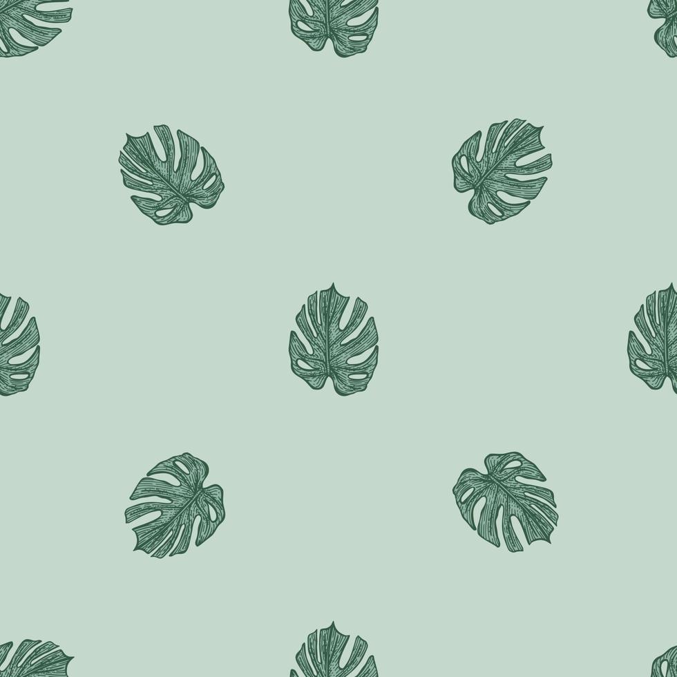 Engraving leaf monstera seamless pattern. Vintage leaves background. vector