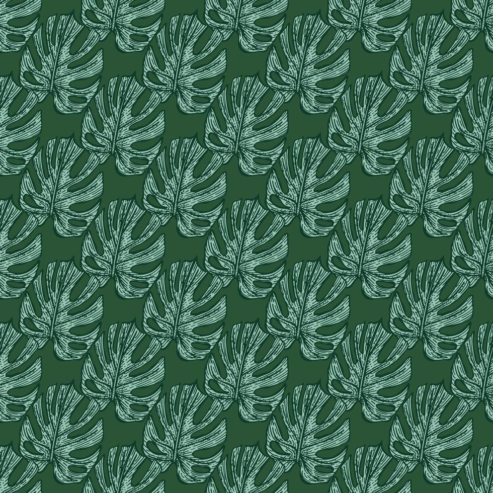 Engraving leaf monstera seamless pattern. Vintage leaves background. vector