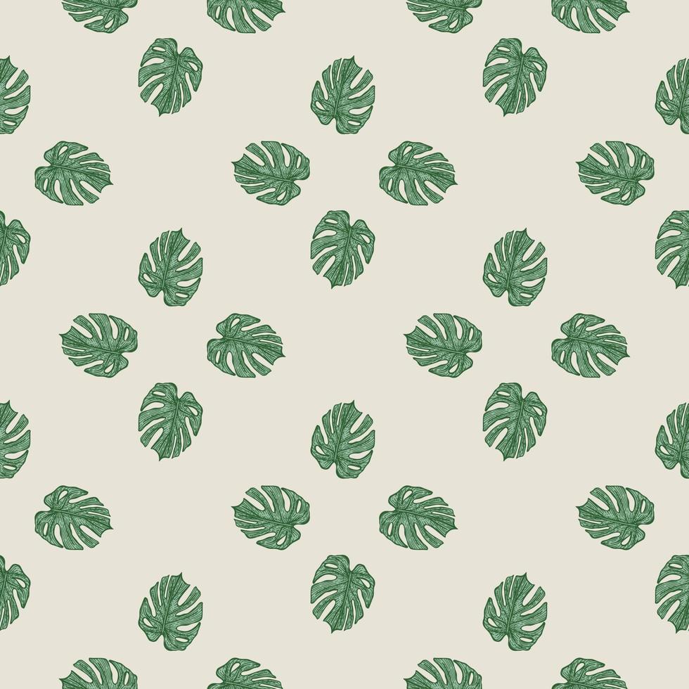 Engraving leaf monstera seamless pattern. Vintage leaves background. vector