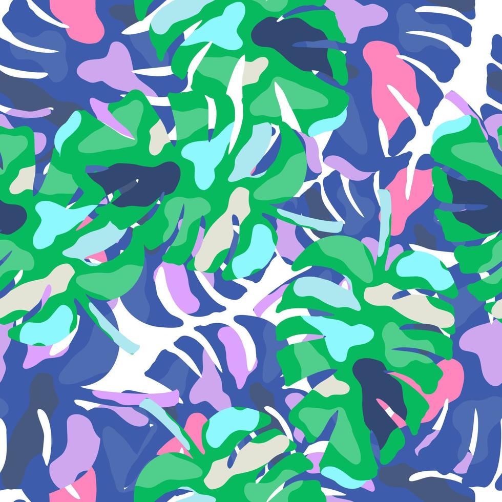 Abstract monstera leaves tropical seamless pattern. Rainforest background. vector