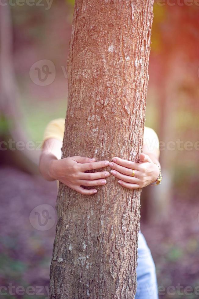 Woman Hugging Trees Tree Lovers Forest Love Nature Love Tree Love Concept photo