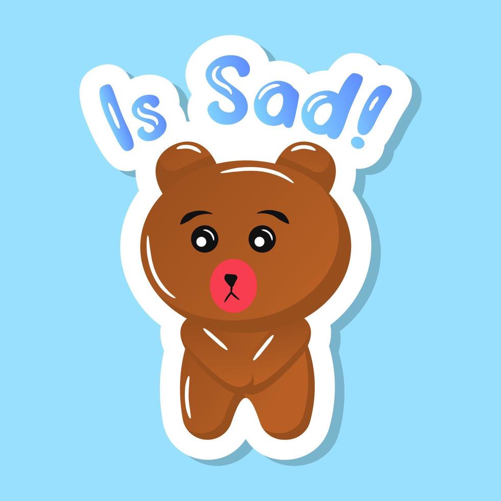 un lindo oso de peluche triste con el concepto de cara triste, vector de pegatina