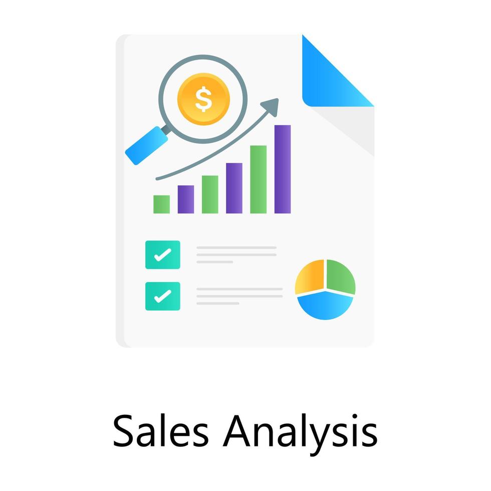 Magnifier on a document, sales analysis gradient vector