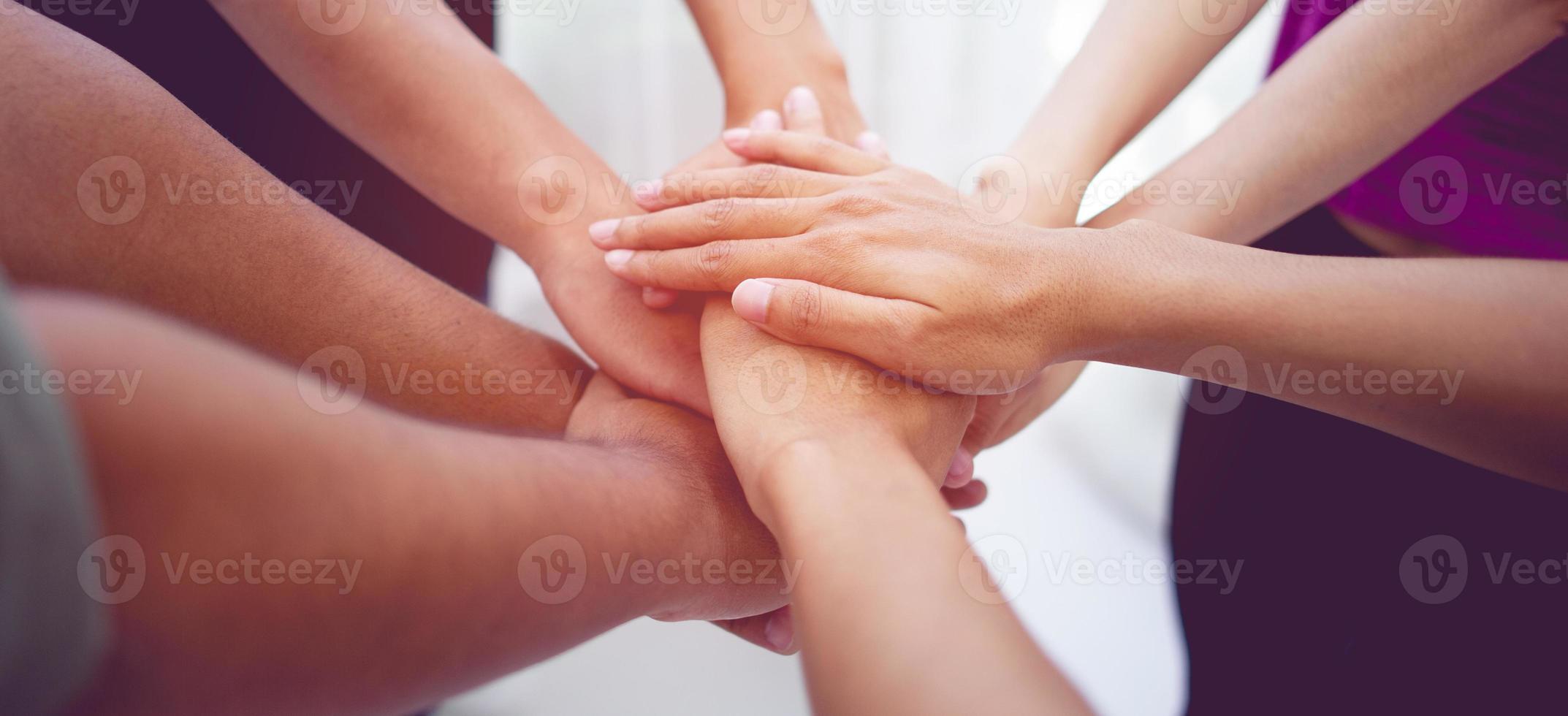 Teamwork hands Unite with power Is a good team of successful people Team work concept photo