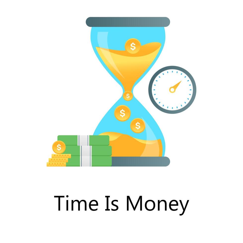 Clock with banknotes, time is money concept vector