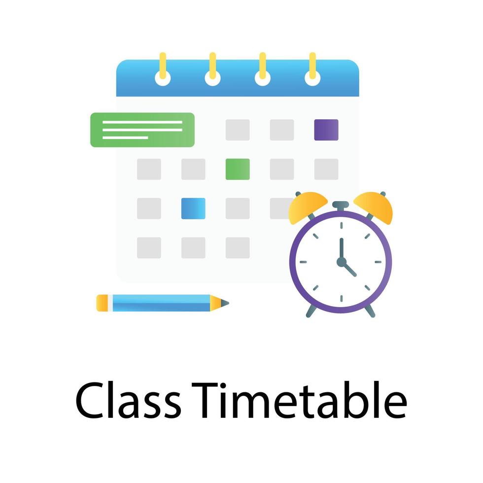 Alarm clock with calendar, class time table vector