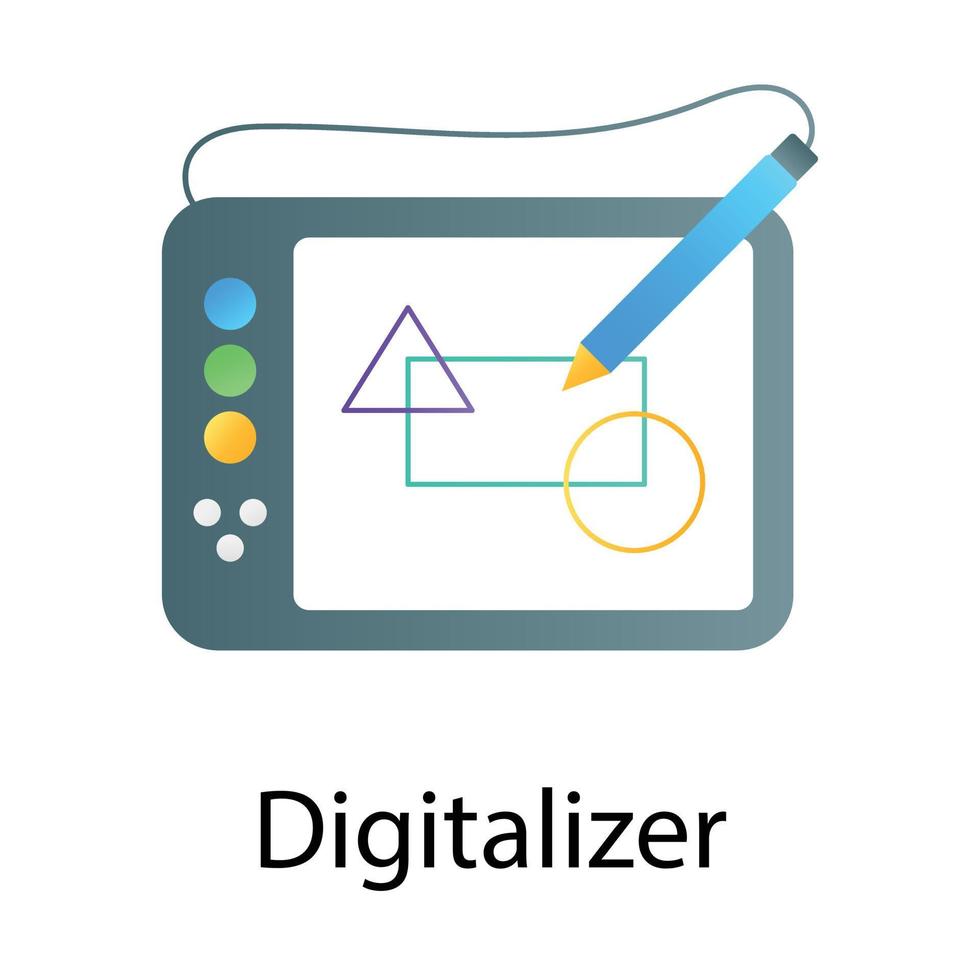 Digitizer vector design, flat gradient graphic pen tablet for digital artwork