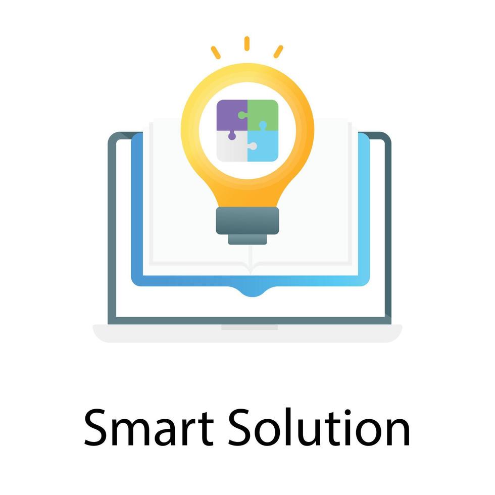 Smart solution bulb inside computer and book vector