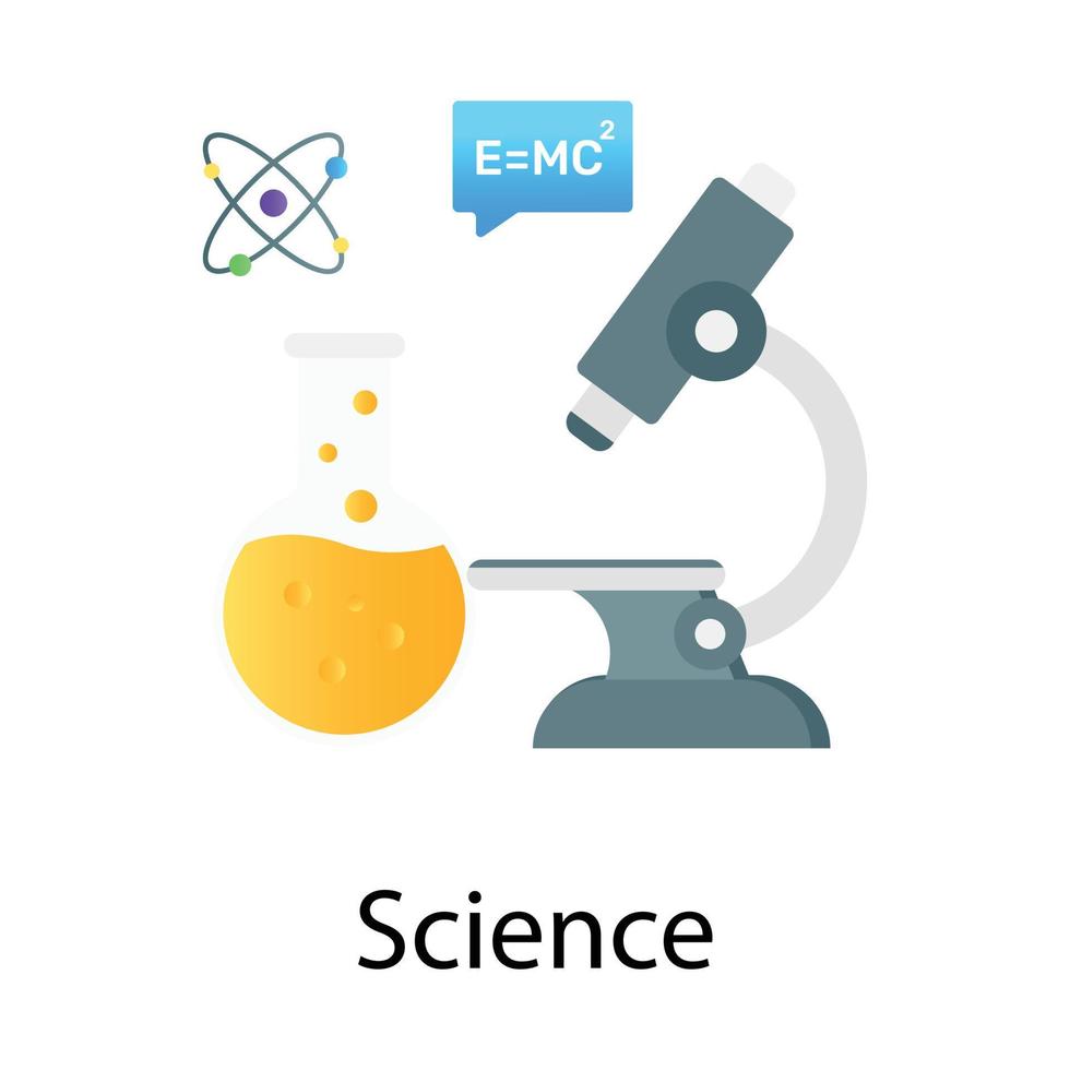 vector de moda de microscopio con matraz químico, ciencia