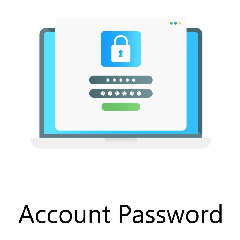 Password and lock inside laptop, flat gradient conceptual icon of account password vector